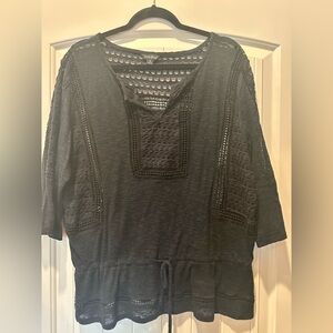 Lucky Brand Black Gauze Top with lace & Crochet accents.  Size XL
